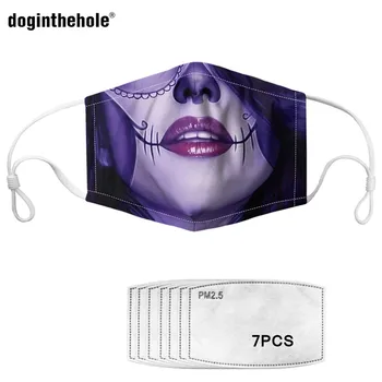 Doginthehole Women Mouth Mask with 7Pcs Filters Day of The Dead Skull Face Print Anti-dust Mask Soft Breathable Reusable Mask 
Doginthehole Women Mouth Mask with 7Pcs Filters Day of The Dead Skull Face Print Anti-dust Mask Soft Breathable Reusable Mask