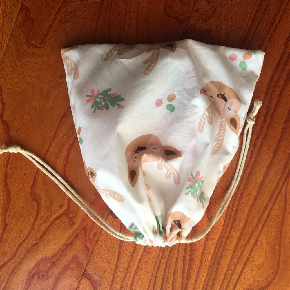 1pc cotton drawstring pouch multi-purpose bag white base cartoon