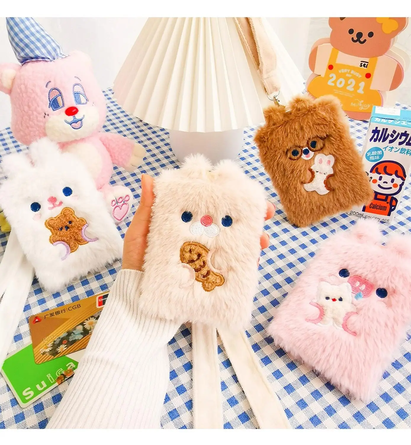 

Bear Plush Card Holder Embroidery Bank Credit Card Bag Student Cartoon with Rope Bus Card Holder Girls Driver's License Case