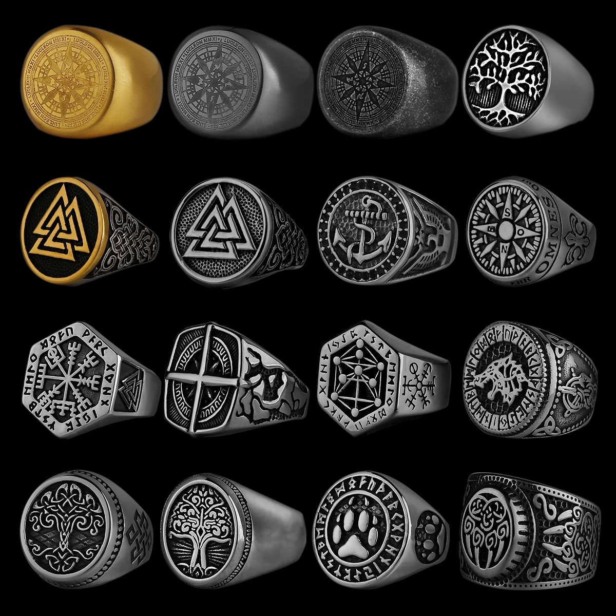 Nordic Viking Stainless Steel Ring Anchor Compass Tree of Life Viking Rune Wolf Men and Women Ring Jewelry Factory Wholesale Nordic Viking Stainless Steel Ring Anchor Compass Tree of Life Viking Rune Wolf Men and Women Ring Jewelry Factory Wholesale