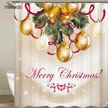 

YIMING Christmas bell printed shower curtain bathroom waterproof curtain polyester water bath curtain bathroom shade 180*200cm