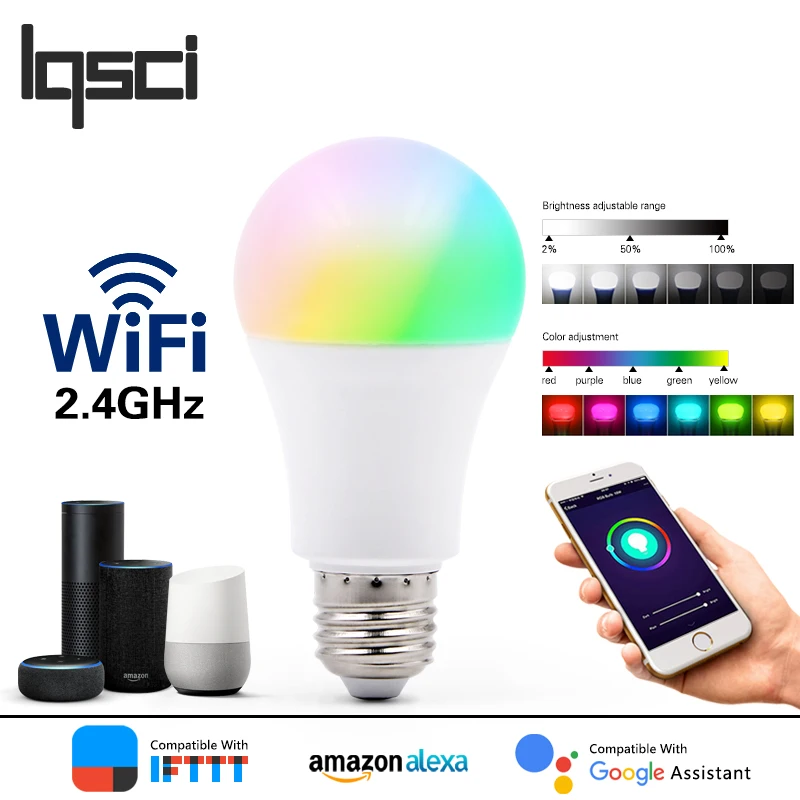 Voice Control Led 7W 9W Support Amazon ECHO / Google Home / IFTTT Remote RGB+WW+CW AC 110-240V Lamp Smart WiFi Light Bulb
Voice Control Led 7W 9W Support Amazon ECHO / Google Home / IFTTT Remote RGB+WW+CW AC 110-240V Lamp Smart WiFi Light Bulb