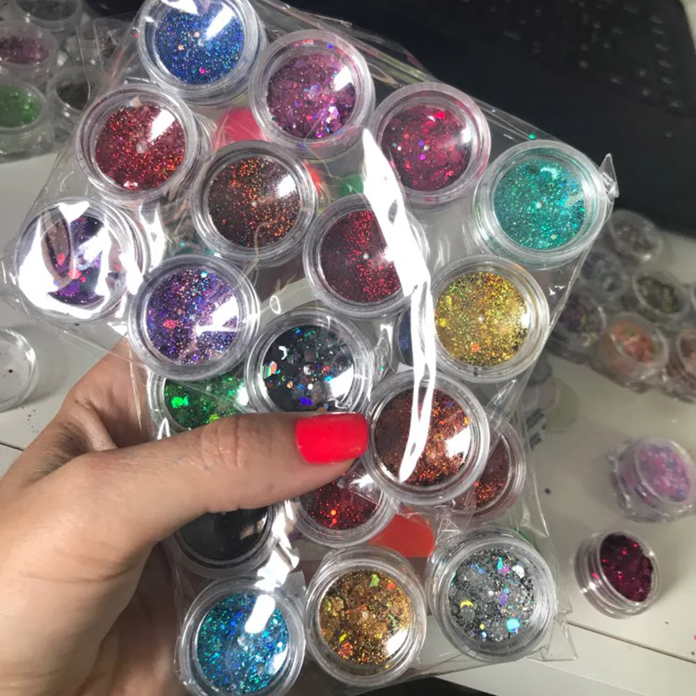24jars/Set Rainbow Holographic Chunky Nail Glitter Spangles Powder 24 Colors Face Body Eye Hair 0.2-3mm Nail Art Sequins KD/578H
24jars/Set Rainbow Holographic Chunky Nail Glitter Spangles Powder 24 Colors Face Body Eye Hair 0.2-3mm Nail Art Sequins KD/578H