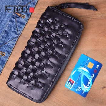 AETOO Original vintage hand-woven leather wallet female retro long large capacity zipper purse mobile wallet 
AETOO Original vintage hand-woven leather wallet female retro long large capacity zipper purse mobile wallet