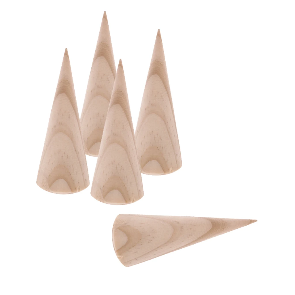 5 Pieces 8cm Unfinished Wooden Ring Display Stand Cone Shape Display DIY Crafts 5 Pieces 8cm Unfinished Wooden Ring Display Stand Cone Shape Display DIY Crafts