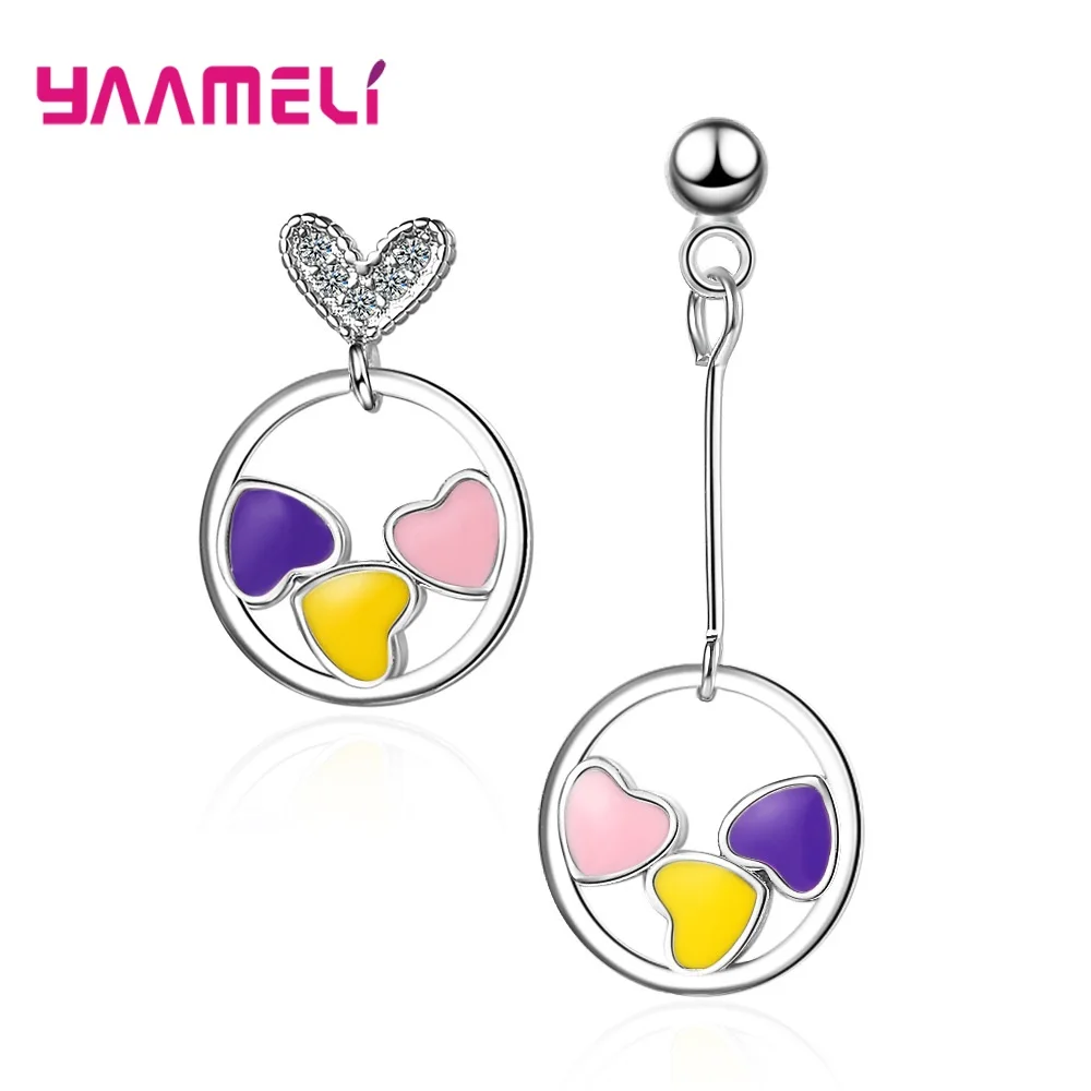 

Japan Fashion 925 Sterling Silver Zircon Asymmetric Earrings Romantic Heart Women Valentines Christmas Gift Korean Jewelry