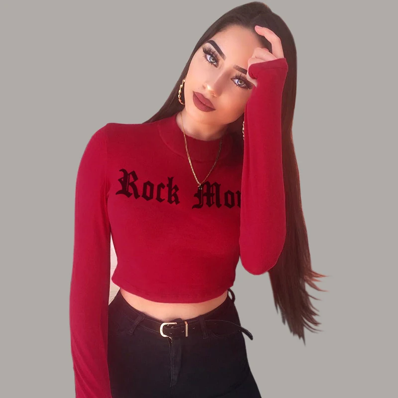 Rock More Letter Print Long Sleeve Cropped T Shirt Tops Women Autumn Winter Mock Neck Cotton Skinny T-shirts Black White Red
Rock More Letter Print Long Sleeve Cropped T Shirt Tops Women Autumn Winter Mock Neck Cotton Skinny T-shirts Black White Red