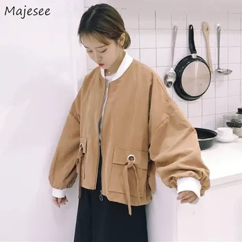 Jackets Women Solid O-Neck Pockets Loose Kawaii Simple All-match Zipper Student Korean Style Ulzzang Daily Causal Womens Jacket 
Jackets Women Solid O-Neck Pockets Loose Kawaii Simple All-match Zipper Student Korean Style Ulzzang Daily Causal Womens Jacket