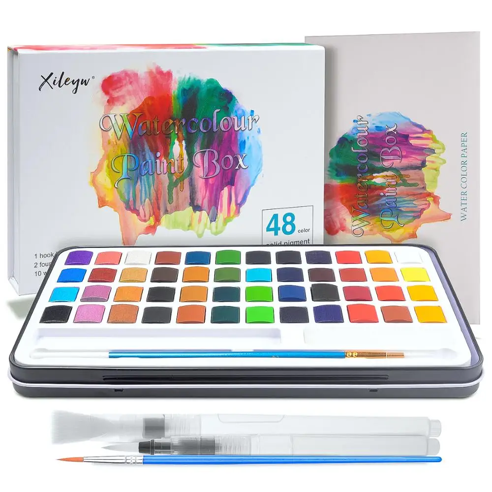 48 Solid Watercolor Paint Set Contain 12 Pearlescent Glitter Metallic Gold Color With 3 Water Brush Pens and 10 Sheets Paper
48 Solid Watercolor Paint Set Contain 12 Pearlescent Glitter Metallic Gold Color With 3 Water Brush Pens and 10 Sheets Paper