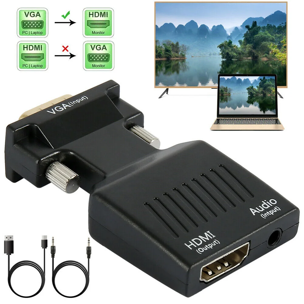 Универсальный адаптер VGA-HDMI 1080P VGA (штекер)-HDMI (гнездо) с аудиовходом из