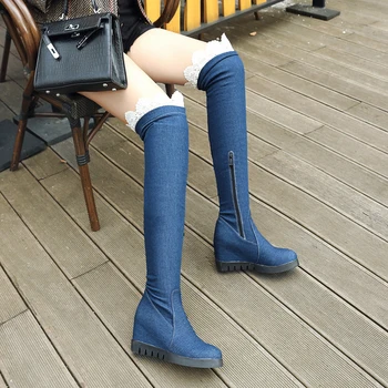 Womens Denim Boots Over The Knee rouned Toe wedges High Heels platform Shoes Woman Casual ruffles Jeans Long Botas Mujer
Womens Denim Boots Over The Knee rouned Toe wedges High Heels platform Shoes Woman Casual ruffles Jeans Long Botas Mujer