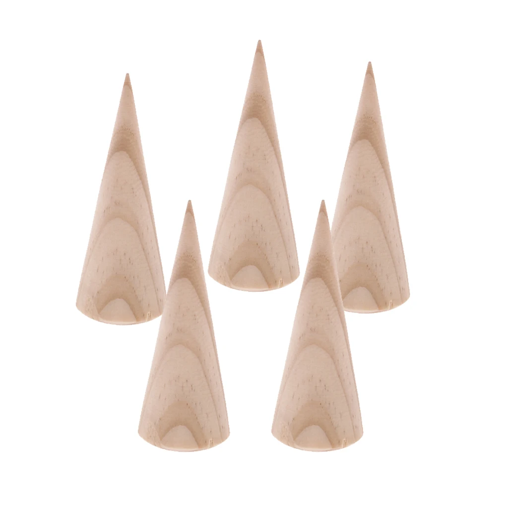 5 Pieces 8cm Unfinished Wooden Ring Display Stand Cone Shape Display DIY Crafts 5 Pieces 8cm Unfinished Wooden Ring Display Stand Cone Shape Display DIY Crafts