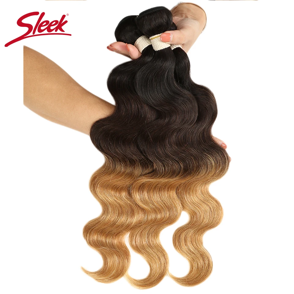 Фото Sleek Brazilian Body Wave 3 Bundle Deal T1B/4/27 Human Hair Extensions 12 To 22 Inches Non Remy Bundles Free Shipping | Шиньоны и