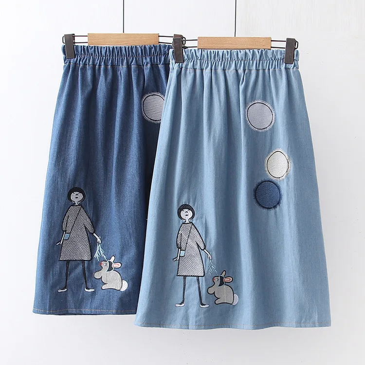 Japanese-style Mori Girl Line Sweet Versatile Retro Applique Circle GIRL'S Embroidered Elastic Waist Denim Skirt Women's
Japanese-style Mori Girl Line Sweet Versatile Retro Applique Circle GIRL'S Embroidered Elastic Waist Denim Skirt Women's