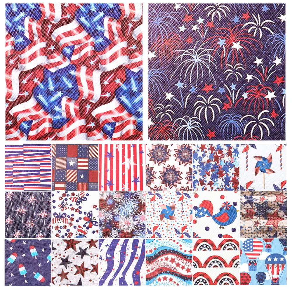 Fourth of July Independence Day Printed Vinyl Fabric Faux Leather Sheet for Making Earrings Bows Handbag 1Yc5948 | Аксессуары для