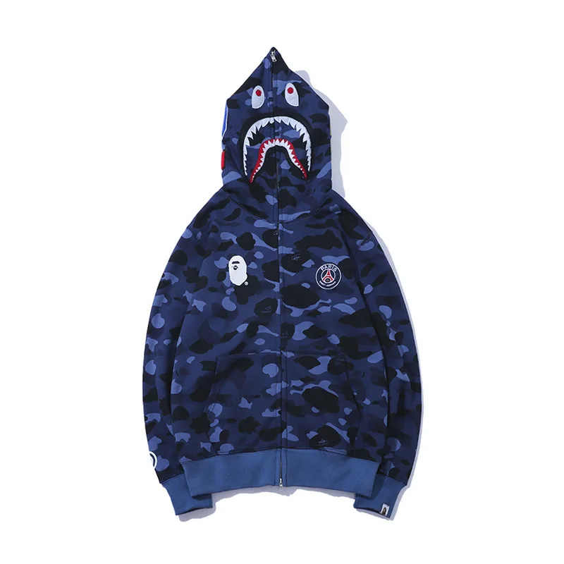 

2019 New Shark Sanitary Clothes Paris German United Famous Camouflage Blue Sanitary Clothes Christmas Men Sweatshirt