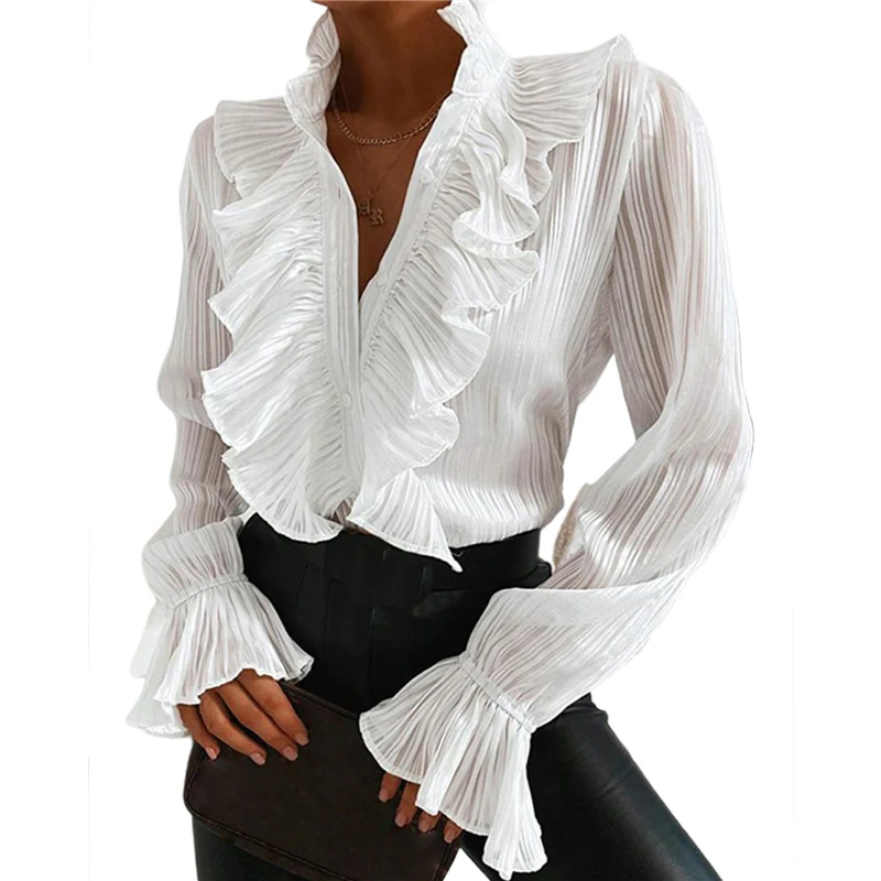 FY Women Shirt Blouse Low-cut Falbala Collar Long Pagoda Sleeve with Buttons for Spring and Autumn Shirts Chemisier Femme
FY Women Shirt Blouse Low-cut Falbala Collar Long Pagoda Sleeve with Buttons for Spring and Autumn Shirts Chemisier Femme