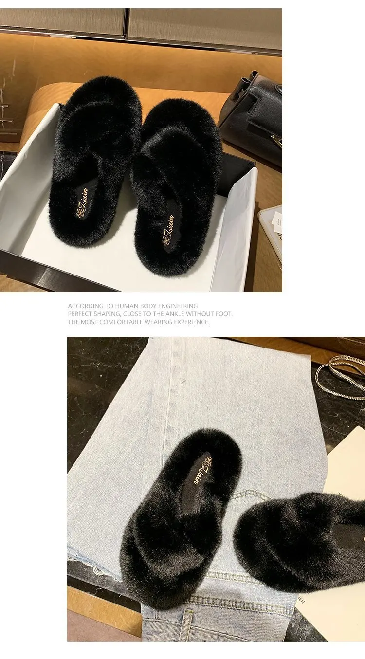 Women Slippers Pink Winter Warm Soft Fluffy Plush House Slides Shoes For Home Fashion Non Slip Flat Fur Women Bedroom Slippers
