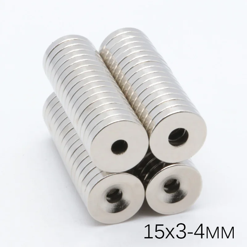 100Pcs 15x3 мм отверстие 4 круглые потайной кольцевой магнит супер сильный Мощный
