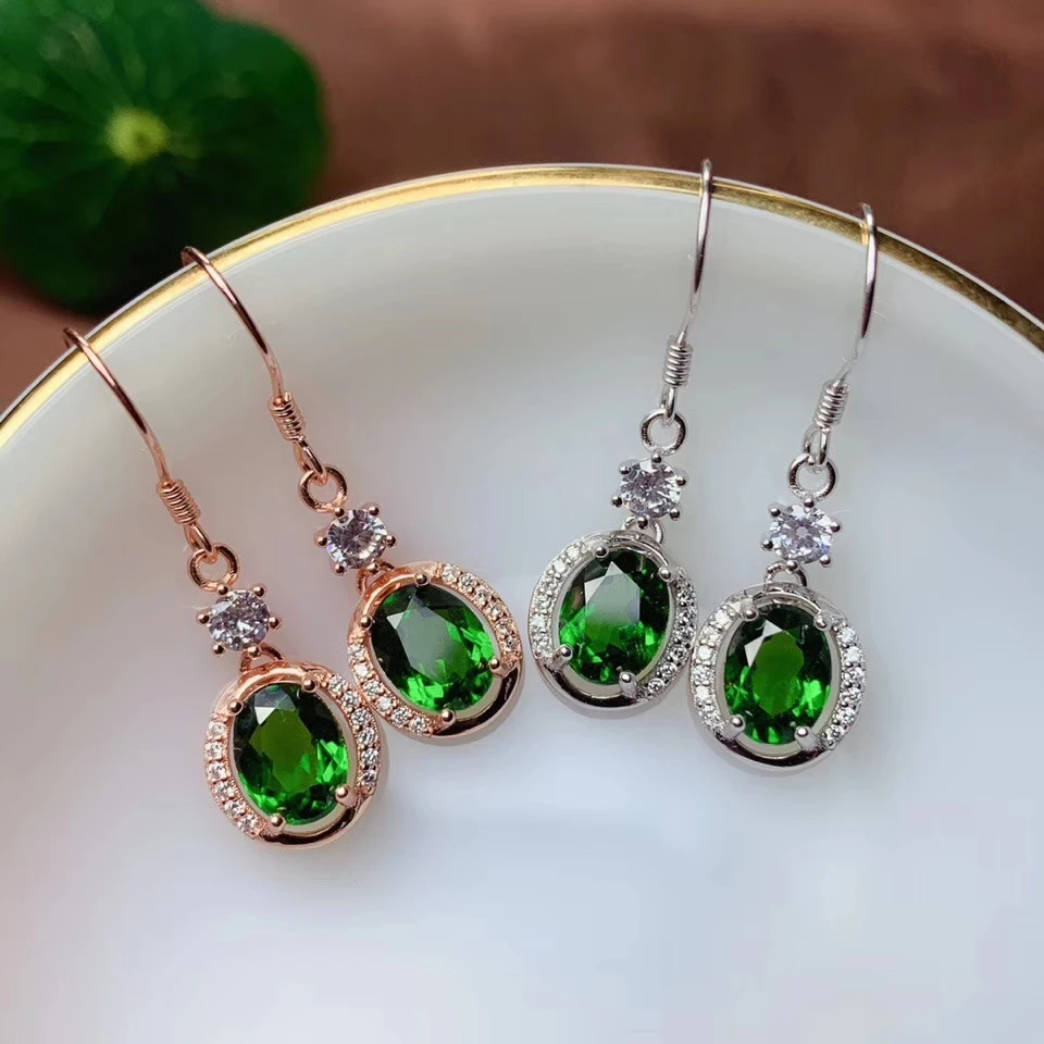

exquisite fresh green diopside gem dangling earrings silver earrings natural clear gem good color girl birthday party present