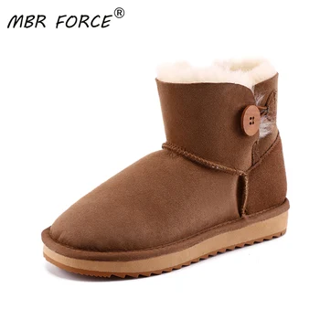 

MBR FORCE 2020 Fashion Women Winter Shoes Sheepskin Leather Shearling Wool Fur Lined Button Snow Boots Warm Big Size Dusk Black