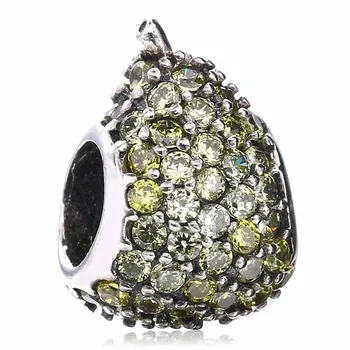 

Authentic 925 Sterling Silver Bead Charm Pave Whimsical Pear With Full Crystal Beads Fit Bracelet Bangle DIY Jewelry
