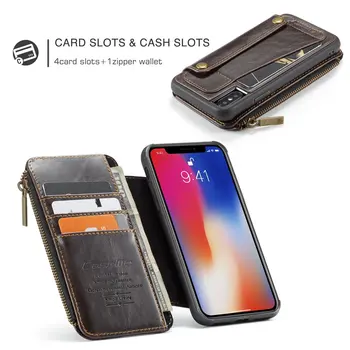 

CaseMe Detachable Leather Wallet Case For Samsung Note 9 Pro Case Zipper Credit Card Slots Cover For iPhone XS XR 6 6S Plus 7 8