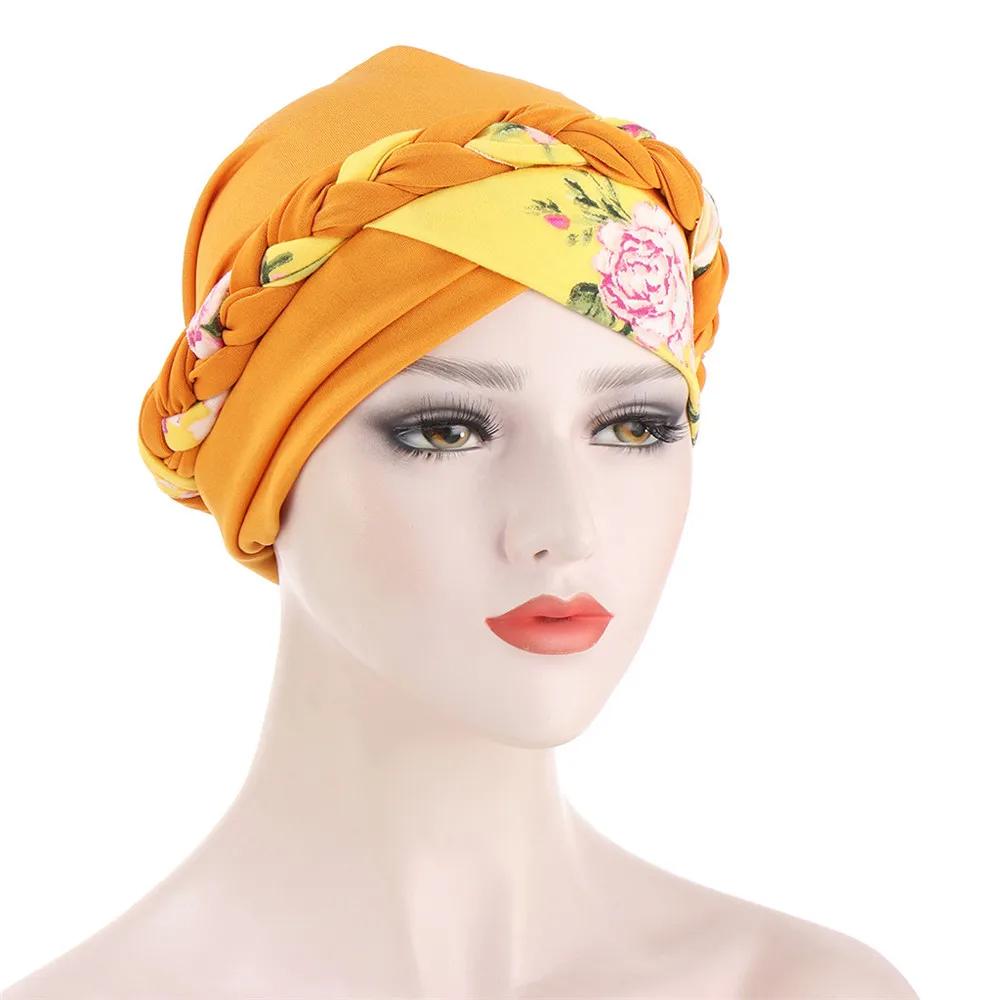 

India Muslim Women Hijab Hat Cancer Chemo Cap Braid Print Turban Headscarf Islamic Head Wrap Lady Beanie Bonnet Hair Loss Cover