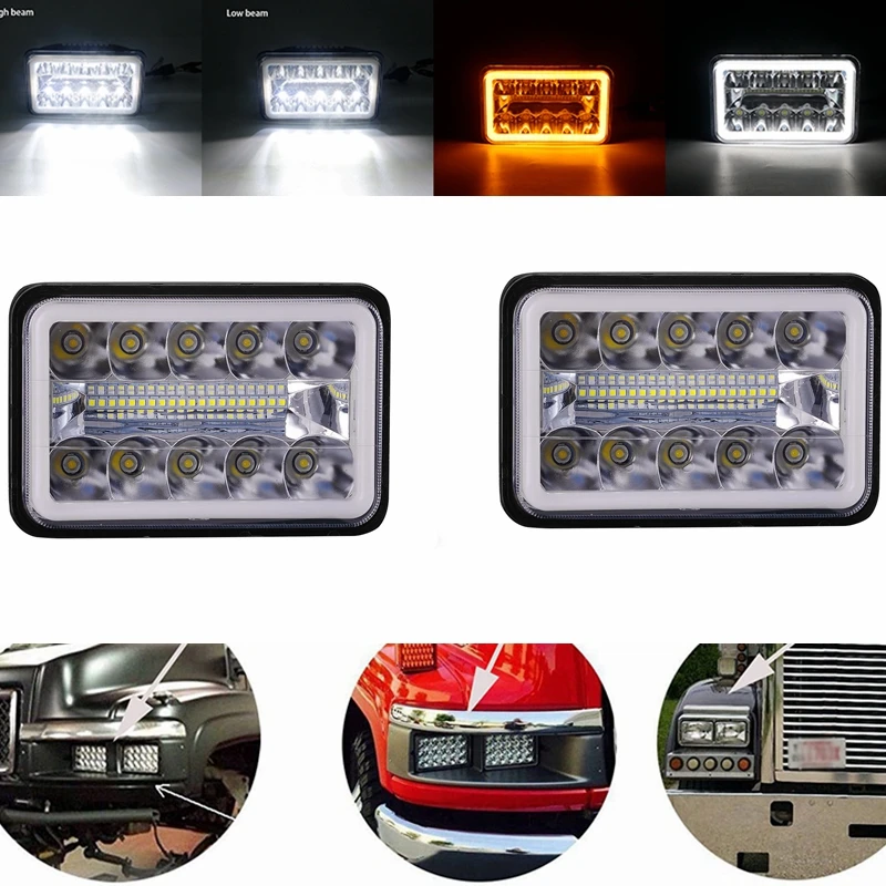 4x6 LED Headlight Car light White halo DRL Amber Turn Signal Sealed High/low Beam Replacement For Ford Trucks Offroad for Honda |