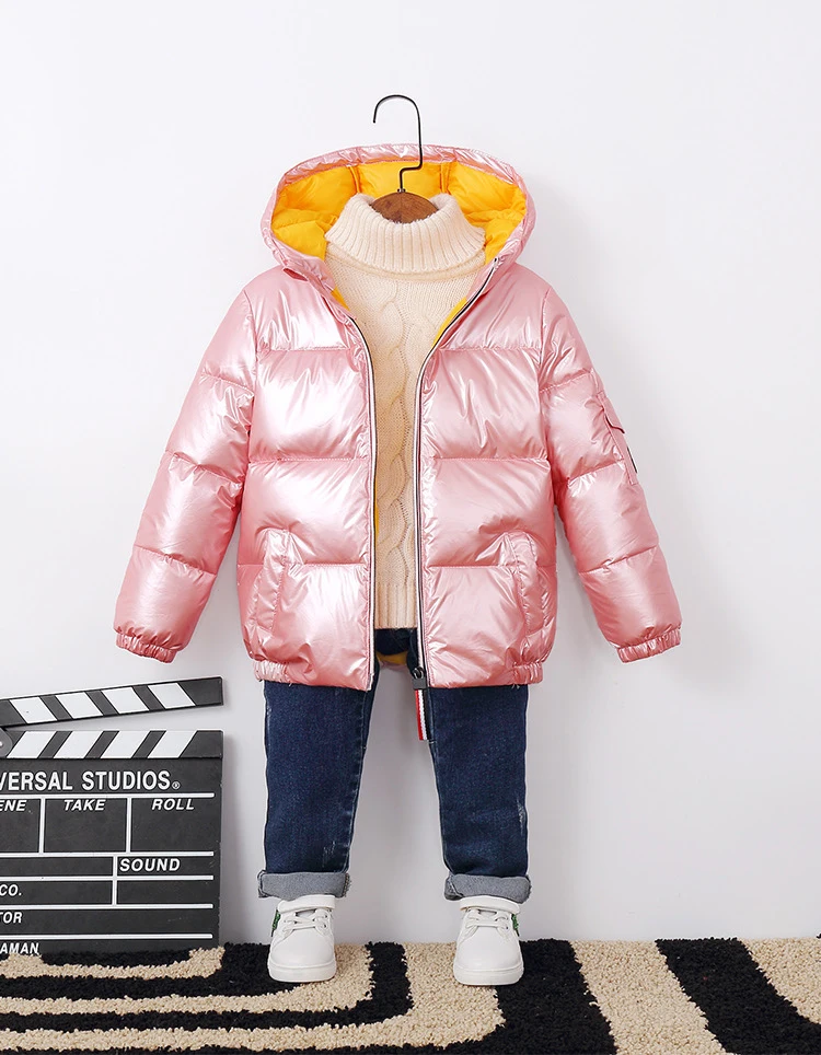 Winter Jacket For Girls Boys Coats Jacket Kids Fashion Down Cotton Coat Waterproof Snowsuit Pink Gold Silver Jacket Hooded Parka