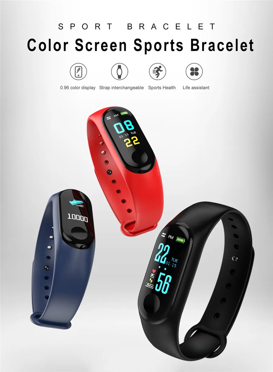 

M3 Smart Watch Fitness Band Heart Rate Monitor Pedometer Sport Step Calorie Distance Count Call Reminder Information Display