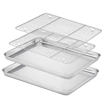 Velaze Baking Tray with Rack (2Pans+2Racks) Stainless Steel Non Toxic Baking Pan Cookie Sheet with Cooling Rack Dishwasher Safe 
Velaze Baking Tray with Rack (2Pans+2Racks) Stainless Steel Non Toxic Baking Pan Cookie Sheet with Cooling Rack Dishwasher Safe
