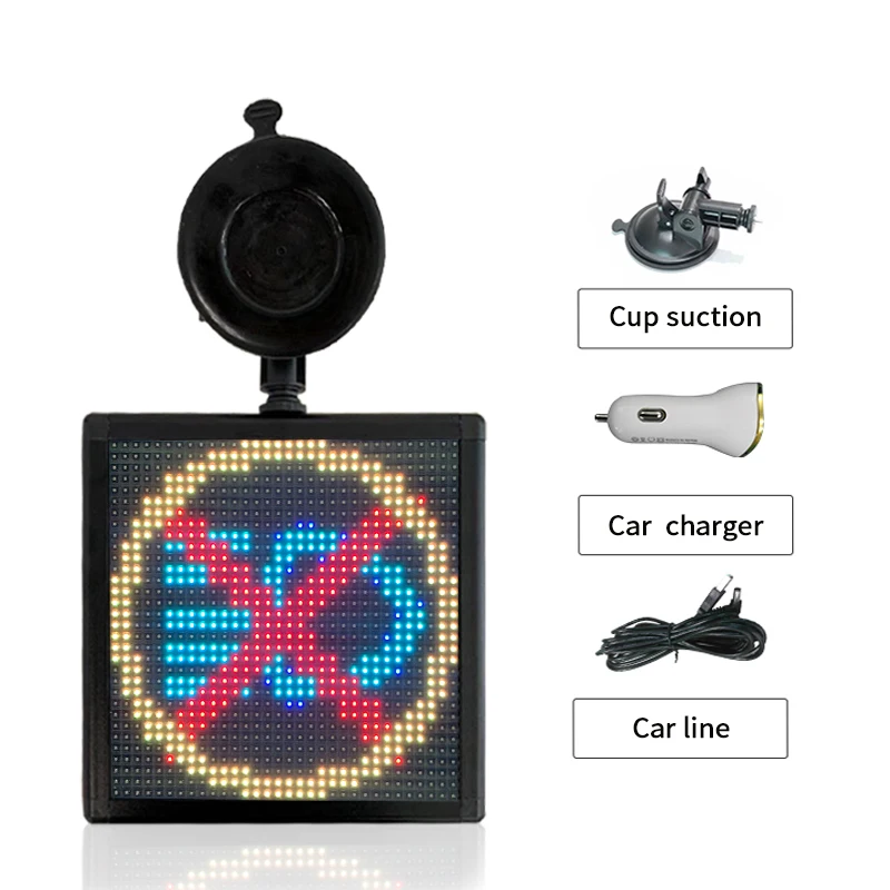 Bluetooth programmable car LED display sign APP control turn on off by phone with 5V USB cable and 12V ciga lighter adapter
Bluetooth programmable car LED display sign APP control turn on off by phone with 5V USB cable and 12V ciga lighter adapter