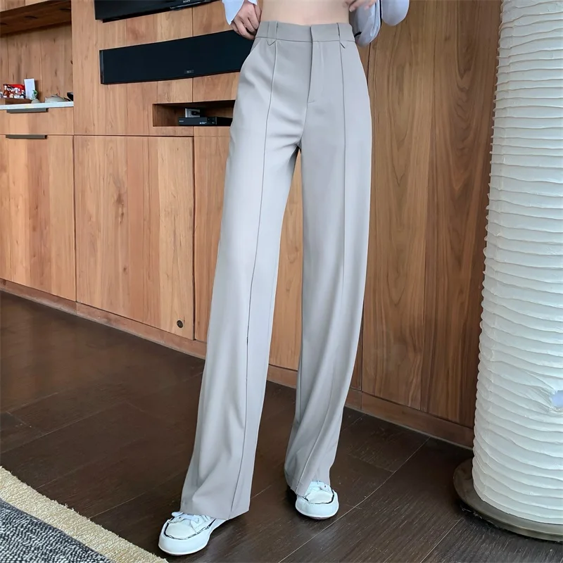 Long Pants For Women High Waist Summer Fashion Elegant Casual Office Lady Straight Split Trouser 
Long Pants For Women High Waist Summer Fashion Elegant Casual Office Lady Straight Split Trouser