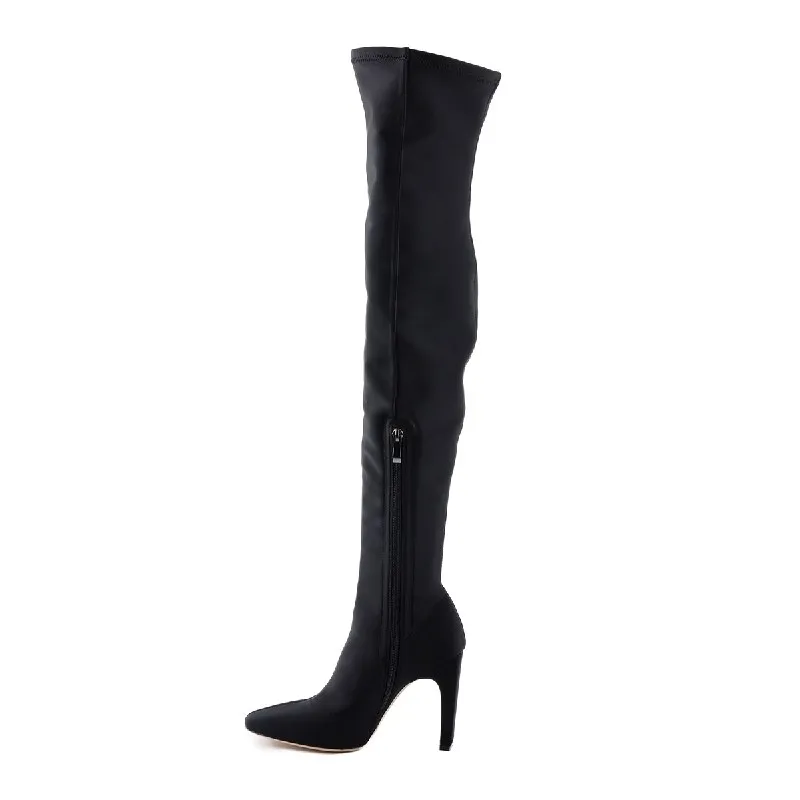 

Onlymaker Sexy Female Black Lycra Bootie Thigh High Pointy Toe Stiletto Elastic Over The Knee Sock Long Boots Large Size Shoes