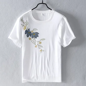 Chinese Style Floral Embroidery Short Sleeve T-Shirt Men's Casual White Cotton Linen Splice Tops Fashion Summer T shirt Y2792
Chinese Style Floral Embroidery Short Sleeve T-Shirt Men's Casual White Cotton Linen Splice Tops Fashion Summer T shirt Y2792