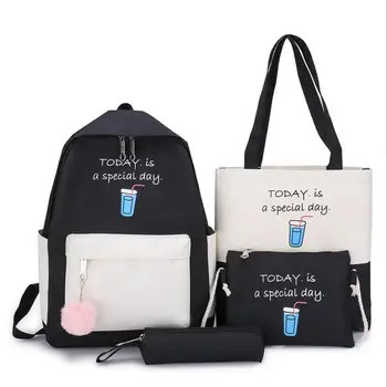 4pcs/Set Women Canvas Backpack Female Casual Letter Print Shoulder Bags Teenage Girls Leisure Travel Shoulder School Book Bags 
4pcs/Set Women Canvas Backpack Female Casual Letter Print Shoulder Bags Teenage Girls Leisure Travel Shoulder School Book Bags