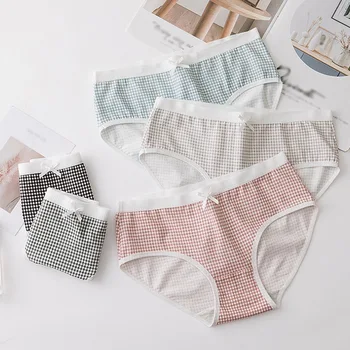 Women Sexy Plaid Bow Panties Underwear Cotton Panty Girls Elasticity Comfortable Low-Rise Lingerie Panties . T 
Women Sexy Plaid Bow Panties Underwear Cotton Panty Girls Elasticity Comfortable Low-Rise Lingerie Panties . T