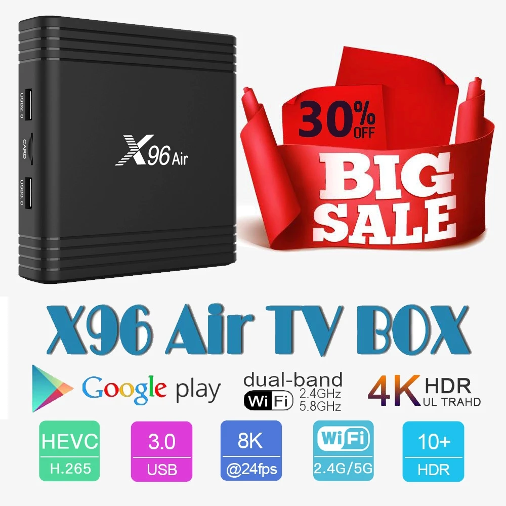 X96Air Amlogic S905X3 Android 9.0 TV BOX 4K Android Box X96 Air Quad Core 2.4G&5G Wifi BT4.1 H.265 Support Youtube Netflix
X96Air Amlogic S905X3 Android 9.0 TV BOX 4K Android Box X96 Air Quad Core 2.4G&5G Wifi BT4.1 H.265 Support Youtube Netflix