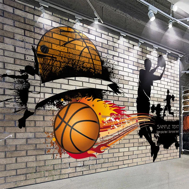 

Custom Mural Wallpaper 3D Nostalgic Brick Wall Basketball Fresco Restaurant Cafe Bar Background Wall Painting Papel De Parede 3D