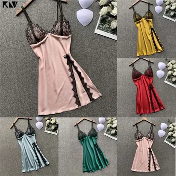 2020 Ladies Silk Like Nightgown Women Satin Lace Spaghetti Strap Sexy High Split Nightwear Night Dress Female Sleepwear Homewear
2020 Ladies Silk Like Nightgown Women Satin Lace Spaghetti Strap Sexy High Split Nightwear Night Dress Female Sleepwear Homewear