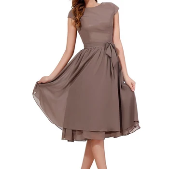 Brown Mother Of The Bride Dresses A-line Cap Sleeves Knee Length Chiffon Plus Size Short Groom Mother Dresses For Wedding 
Brown Mother Of The Bride Dresses A-line Cap Sleeves Knee Length Chiffon Plus Size Short Groom Mother Dresses For Wedding