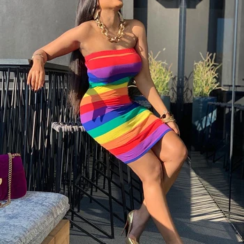 Strapless Sexy Colorful Rainbow Bodycon Mini Dress Women Sleeveless Casual Streetwear Club Off Shoulder Elegant Party Slim Mini Dress
Strapless Sexy Colorful Rainbow Bodycon Mini Dress Women Sleeveless Casual Streetwear Club Off Shoulder Elegant Party Slim Mini Dress