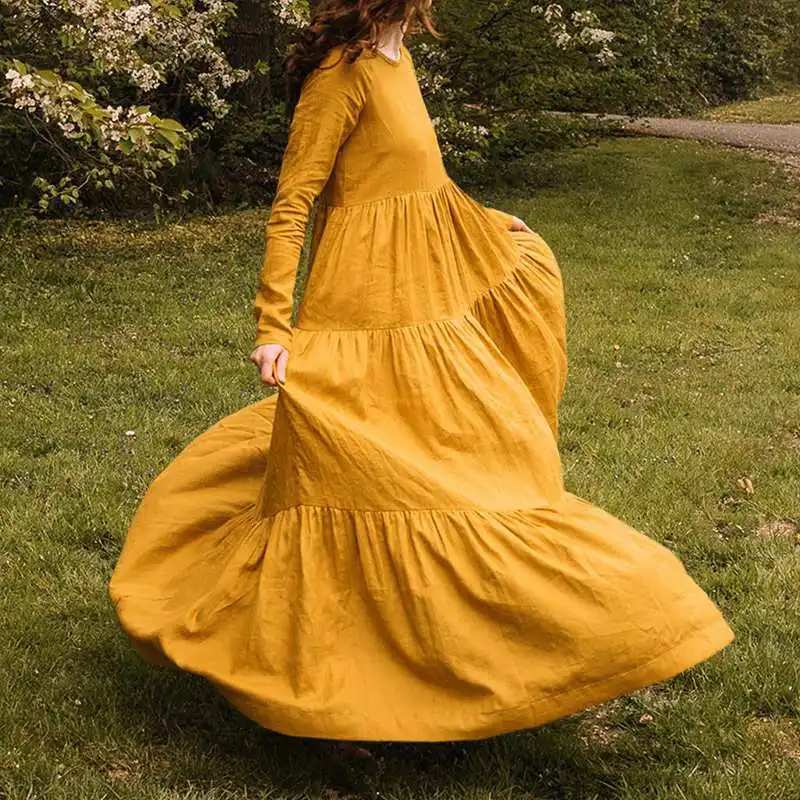 Autumn Dress Crew Neck Pleated Dress VONDA 2020 Fashion Solid Women Cotton Linen Dresses Vestidos Female Holiday Robe Oversized
Autumn Dress Crew Neck Pleated Dress VONDA 2020 Fashion Solid Women Cotton Linen Dresses Vestidos Female Holiday Robe Oversized