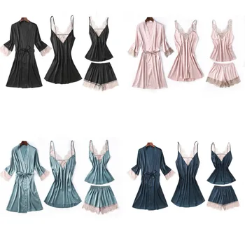 Summer Women Pajamas Sets Satin Polyester Silk Smooth Nightdress Bathing Robes Sexy Lace Sleepwear Yukata Lightweight With Belt
Summer Women Pajamas Sets Satin Polyester Silk Smooth Nightdress Bathing Robes Sexy Lace Sleepwear Yukata Lightweight With Belt