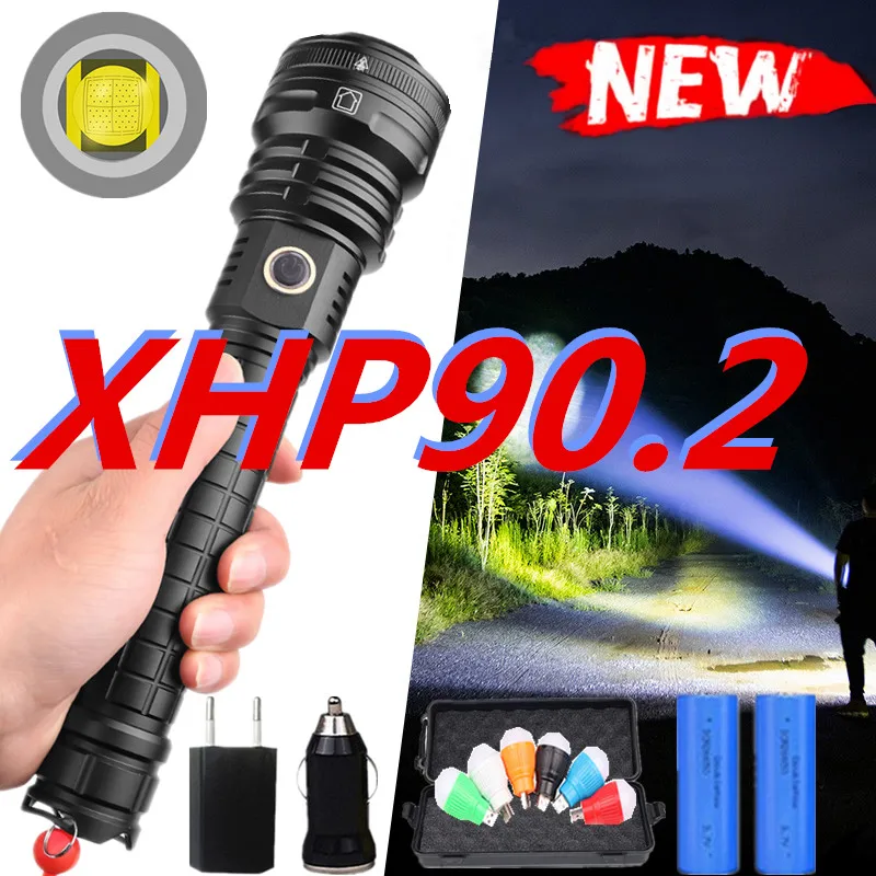 600000LM led flashlight XHP90.2 Flashlight power 26650 18650 battery powerful Tactical Flash light torch for outdoor hunting
600000LM led flashlight XHP90.2 Flashlight power 26650 18650 battery powerful Tactical Flash light torch for outdoor hunting