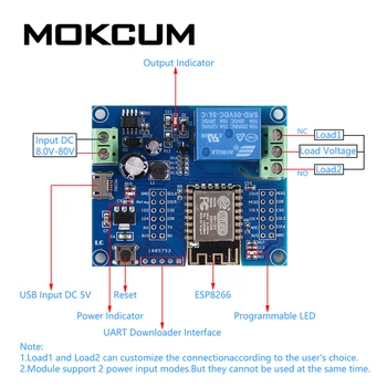 DC 5V 8V-80V ESP8266 Wireless WIFI Relay Controller Module ESP-12F for IOT Smart Home APP
DC 5V 8V-80V ESP8266 Wireless WIFI Relay Controller Module ESP-12F for IOT Smart Home APP