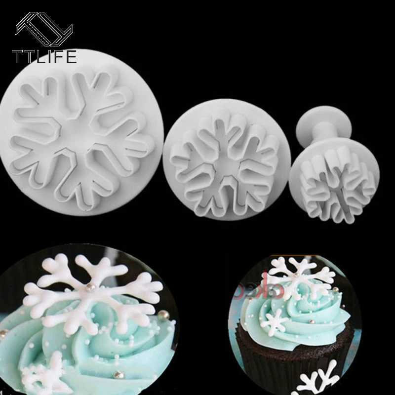 

3 Pcs Sugarcraft Cake Decorating Tools Fondant Plunger Cutters Tools Cookie Biscuit Cake Snowflake Mold Set Baking Accessories