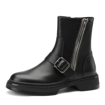 Autumn Winter Zipper Belt Buckle Short Boots Fashion Casual Leather Chelsea Boots Women Handmade Round Toe Flat Heel Women Shoes 
Autumn Winter Zipper Belt Buckle Short Boots Fashion Casual Leather Chelsea Boots Women Handmade Round Toe Flat Heel Women Shoes