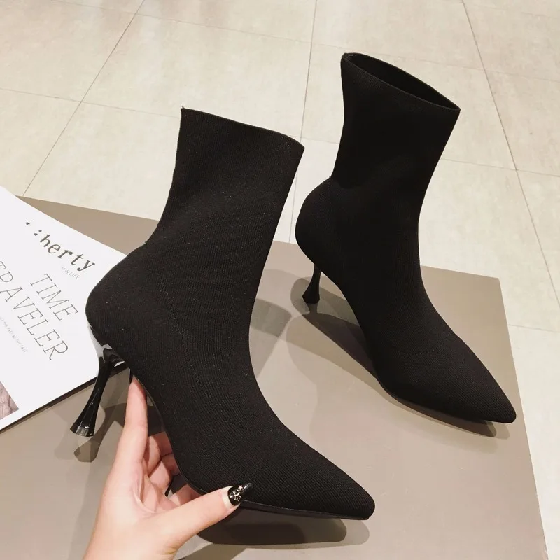 Women Sock Boots Pointed Toe Elastic High Slip On Heel Ankle Pumps Stiletto Botas Zapatos De Mujer Sock Shoes High Boots C12-63
Women Sock Boots Pointed Toe Elastic High Slip On Heel Ankle Pumps Stiletto Botas Zapatos De Mujer Sock Shoes High Boots C12-63